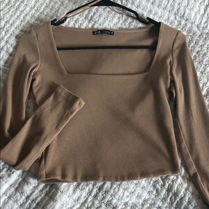Zara Beige Ribbed Crop Top